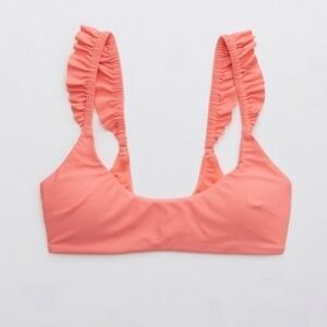 Aerie NWT Ruffle Scoop Bikini Swim Top Coral Pink Size M